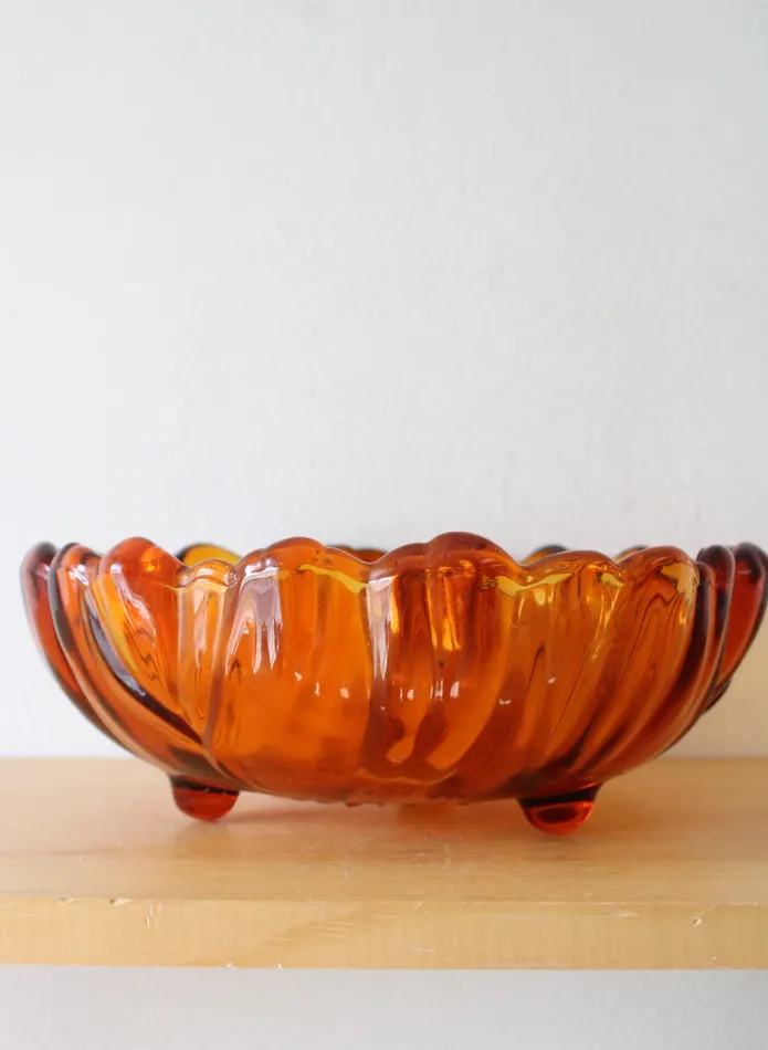 Indiana Glass Amber Sunflower Scalloped Edged Footed Bowl Indiana Glass Rings Indiana Glass Amber Sunflower Scalloped Edged Footed Bowl Indiana Glass Rings