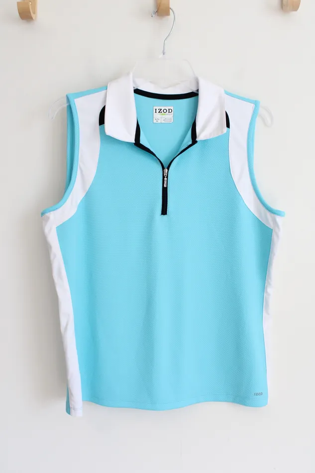Izod Rings Izod Golf Blue White Quarter Zip Polo Tank XL