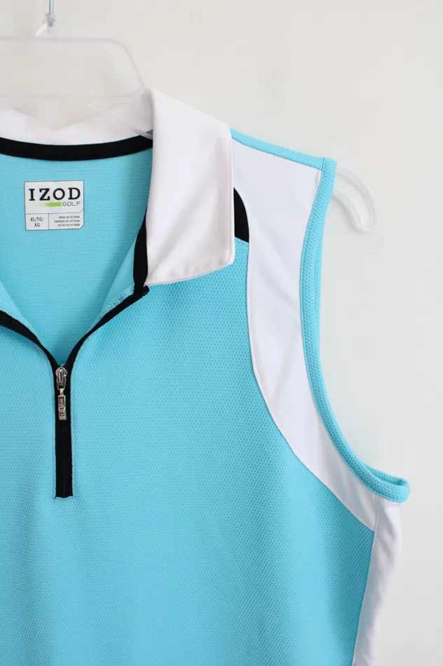 Izod Rings Izod Golf Blue White Quarter Zip Polo Tank XL
