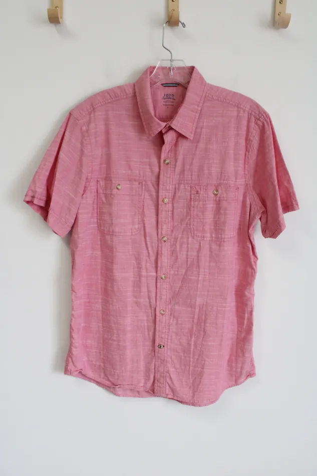 Izod Saltwater Relaxed Classics Pink Button Down Shirt L Izod Earrings