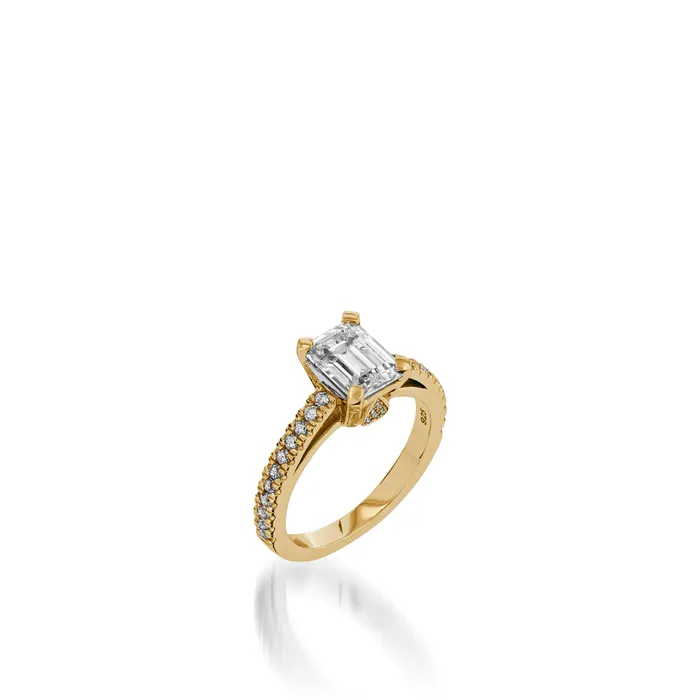 John Atencio Rings Starburst Emerald Cut Yellow Gold Engagement Ring