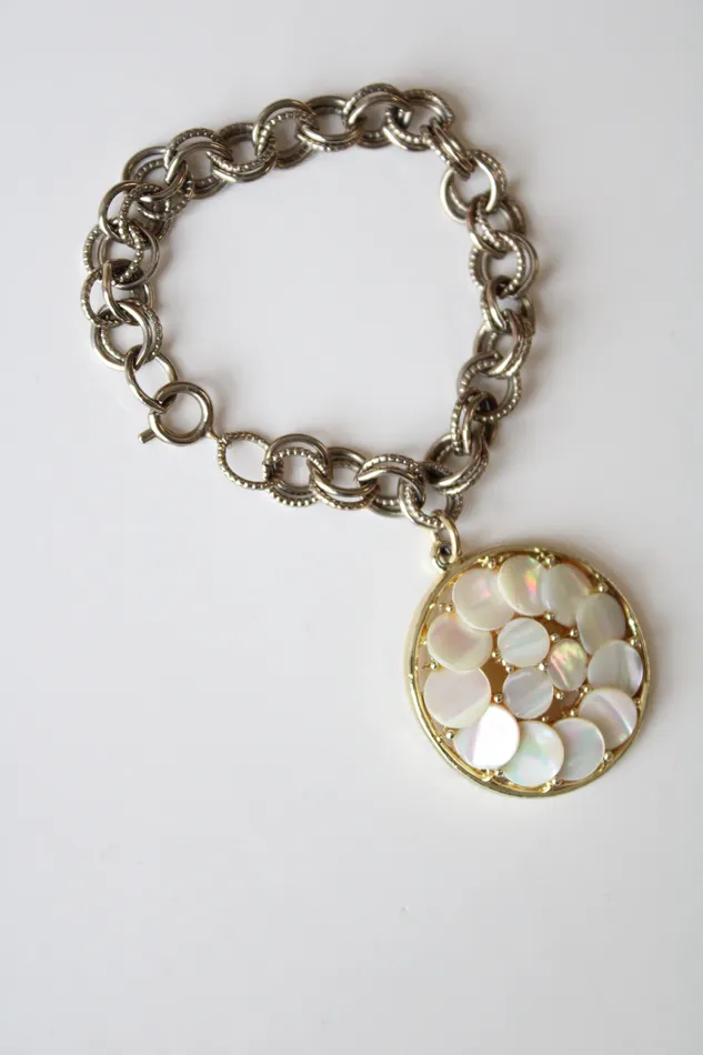 Jubilee Thrift Bracelets Vintage Mother Of Pearl Medallion Bracelet