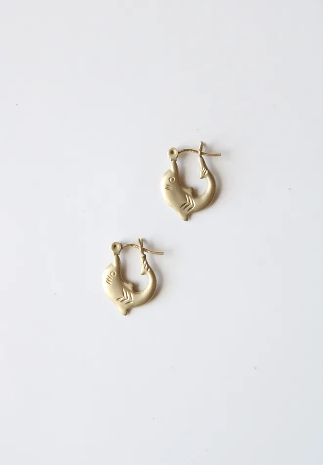 Jubilee Thrift Earrings 14K Yellow Gold Dolphin Mini hoop Earrings