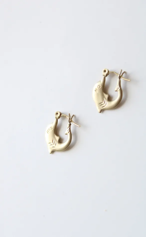 Jubilee Thrift Earrings 14K Yellow Gold Dolphin Mini hoop Earrings