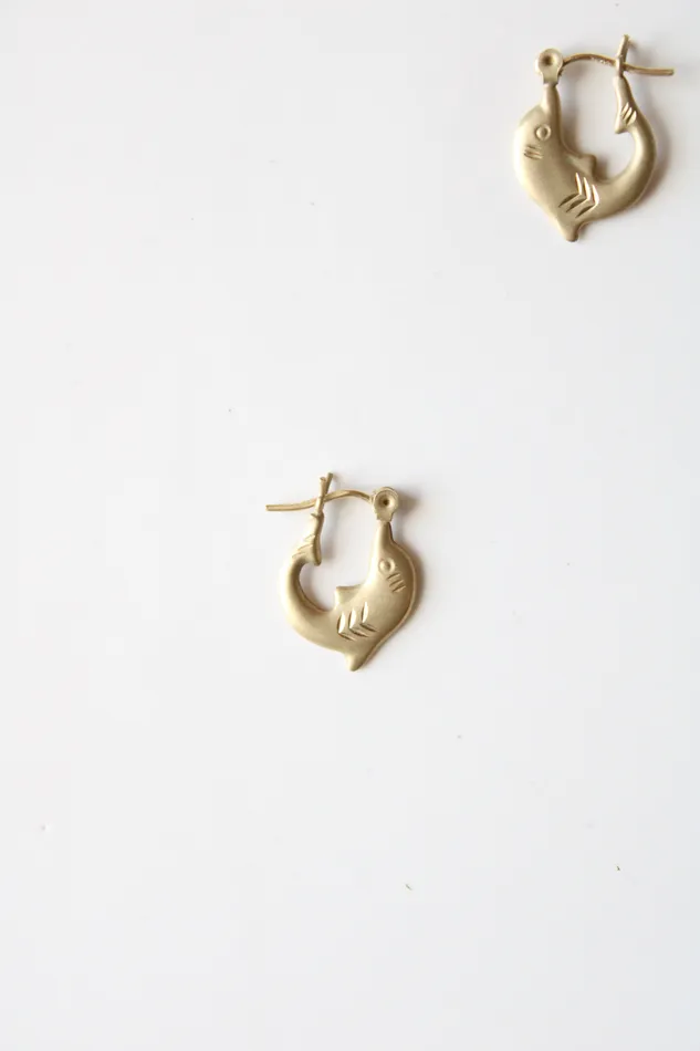 Jubilee Thrift Earrings 14K Yellow Gold Dolphin Mini hoop Earrings