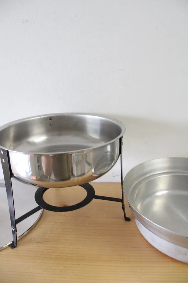 Jubilee Thrift Earrings Vintage Mid Century Stainless Steel Chafing Pot