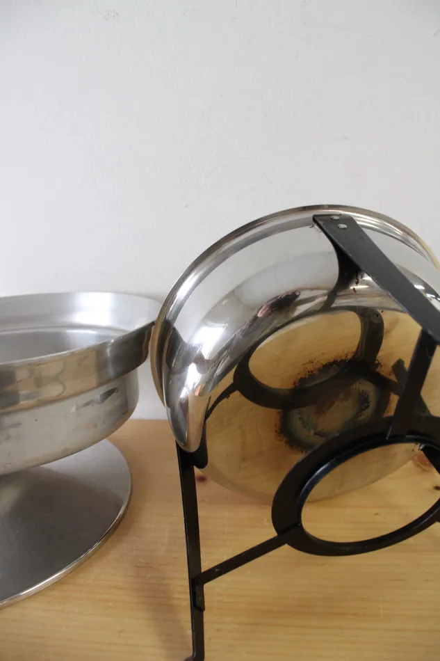 Jubilee Thrift Earrings Vintage Mid Century Stainless Steel Chafing Pot
