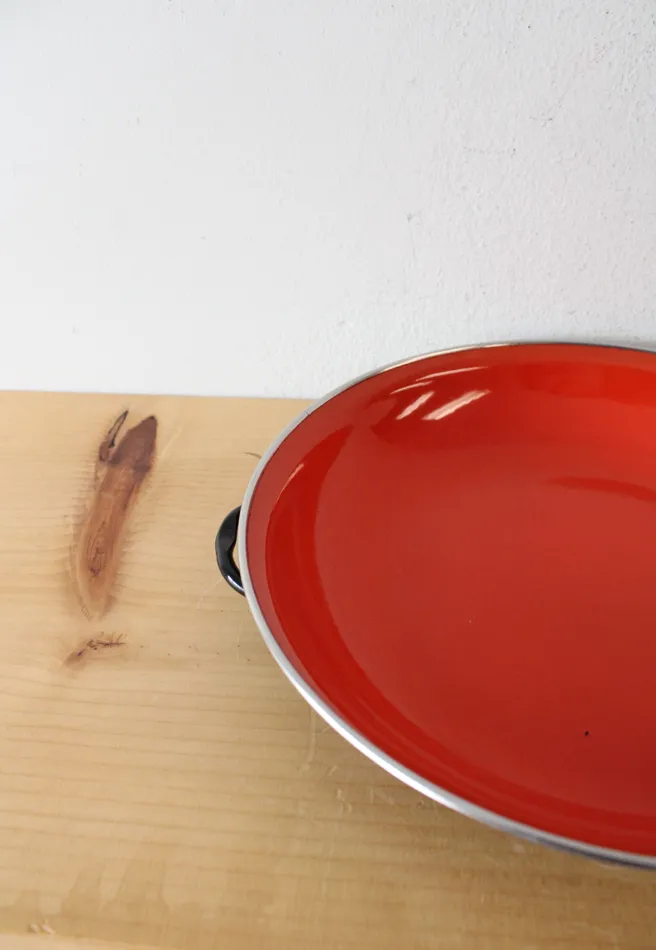 Jubilee Thrift Earrings Vintage Yugoslavia 25 Red Enamelware Handled Dish