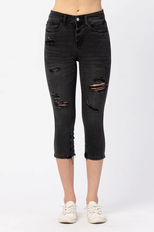 JUDY BLUE HIGH WAIST SKINNY CAPRI BLACK JUDY BLUE Rings
