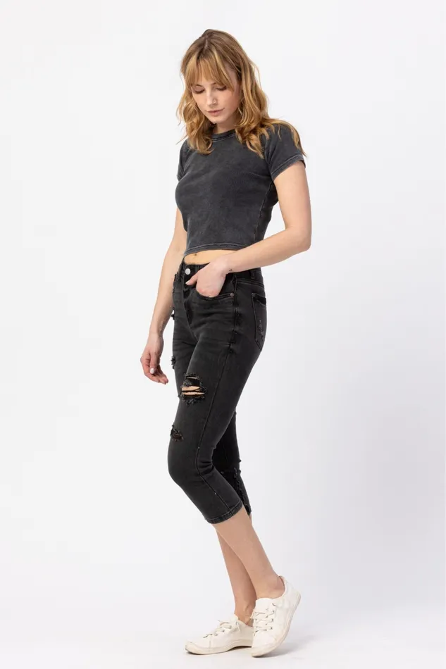 JUDY BLUE HIGH WAIST SKINNY CAPRI BLACK JUDY BLUE Rings JUDY BLUE HIGH WAIST SKINNY CAPRI BLACK JUDY BLUE Rings
