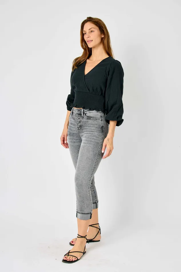 JUDY BLUE JUDY BLUE HIGH WAIST CUFFED BUTTON FLY CAPRI GREY Rings JUDY BLUE JUDY BLUE HIGH WAIST CUFFED BUTTON FLY CAPRI GREY Rings