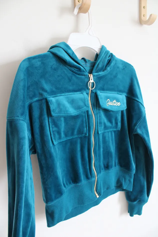 Justice Justice Dark Teal Velour Jacket Youth S 78 Earrings