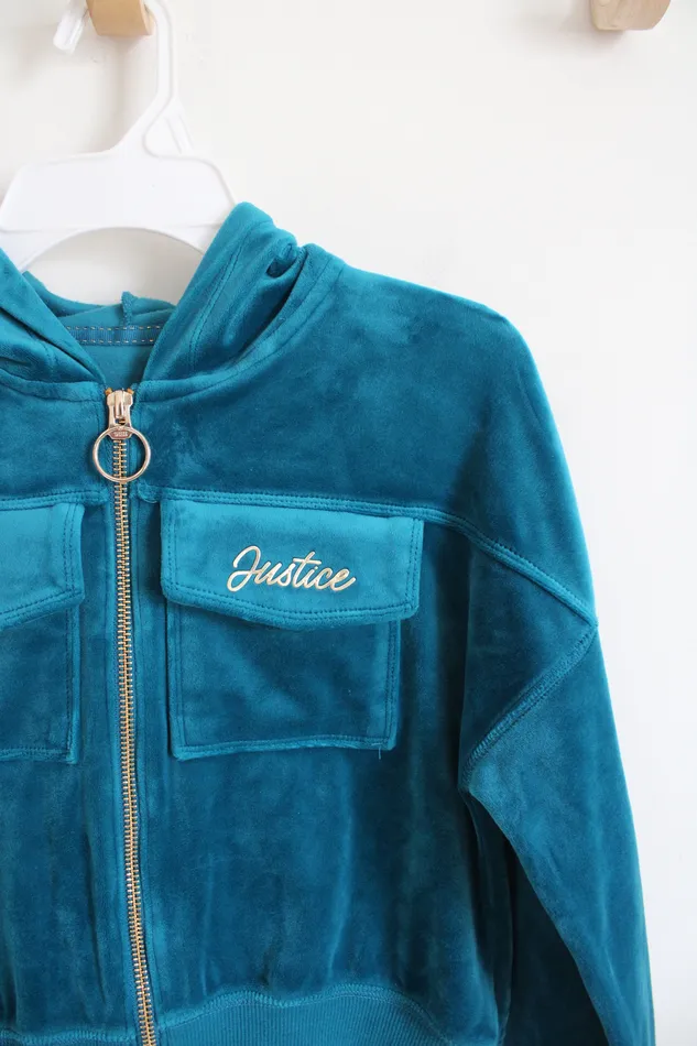 Justice Justice Dark Teal Velour Jacket Youth S 78 Earrings