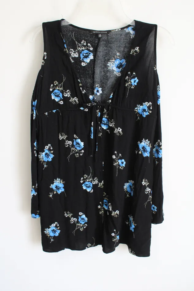 Kendall Kylie Rings Kendall Kylie Blue Blue Floral Cold Shoulder Blouse M