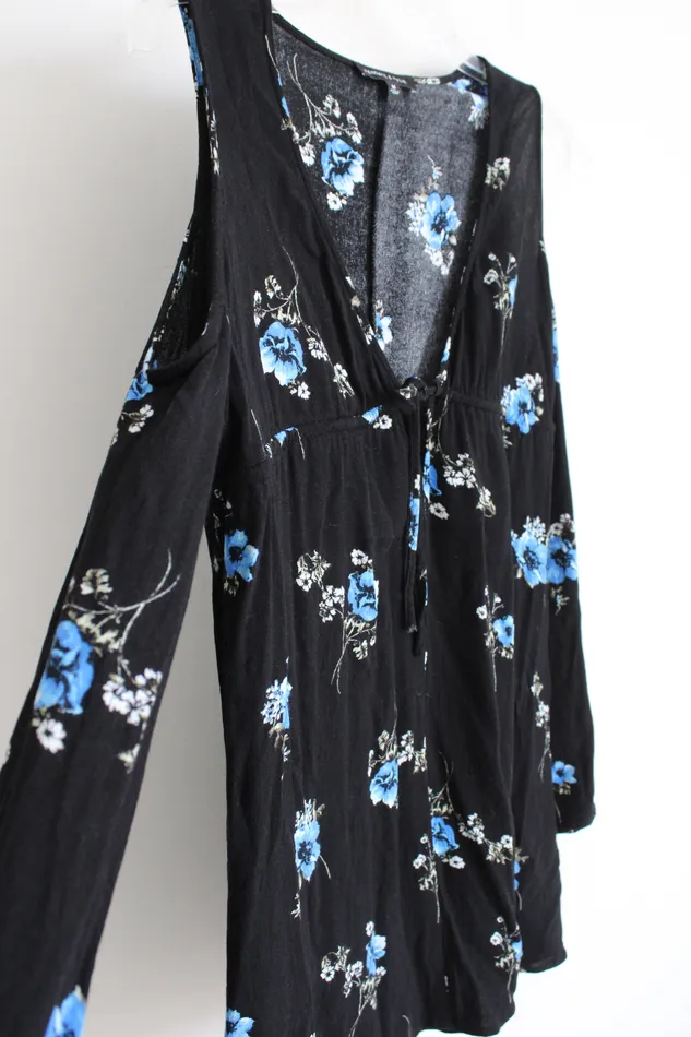 Kendall Kylie Rings Kendall Kylie Blue Blue Floral Cold Shoulder Blouse M