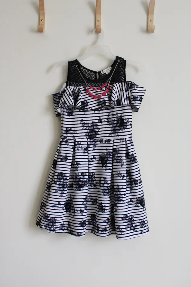 Knit Works Knit Works Black Floral Striped Dress 16 Rings