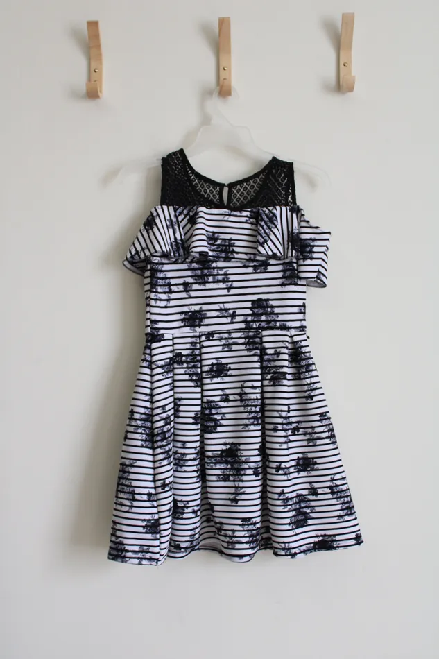 Knit Works Knit Works Black Floral Striped Dress 16 Rings