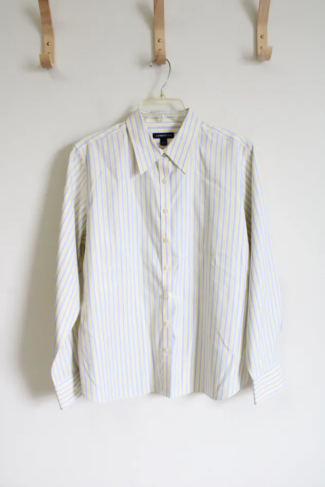 Lands End Earrings Lands End Yellow Striped Cotton Button Down Shirt 14
