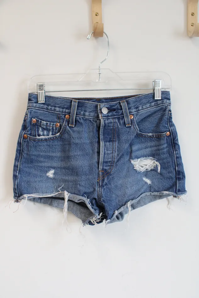 Levis Levis Blue Jean Ripped Shorts W25 Rings