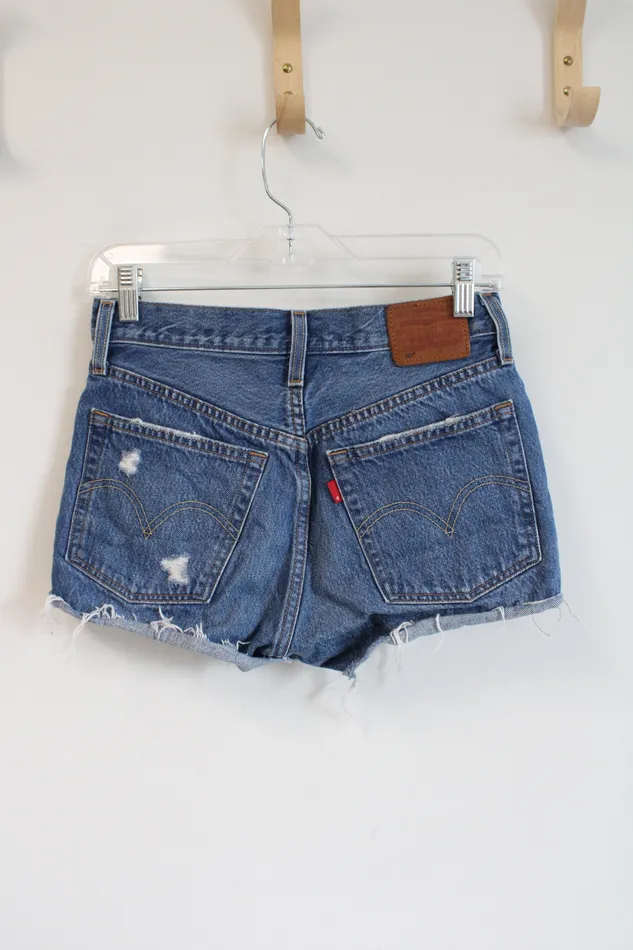 Levis Levis Blue Jean Ripped Shorts W25 Rings