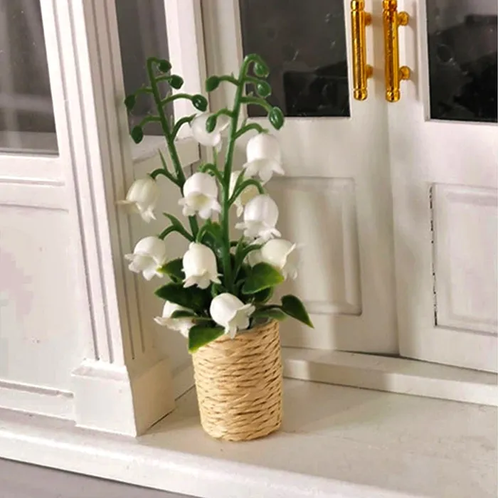Lily of the Valley Plant in Basket 16 Scale Dollhouse Accessory Miniatures by NC Necklaces