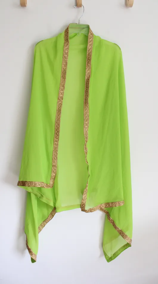 Lime Green Gold Edged Dupatta Shawl Jubilee Thrift PreStyled Sets