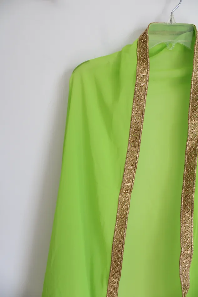 Lime Green Gold Edged Dupatta Shawl Jubilee Thrift PreStyled Sets