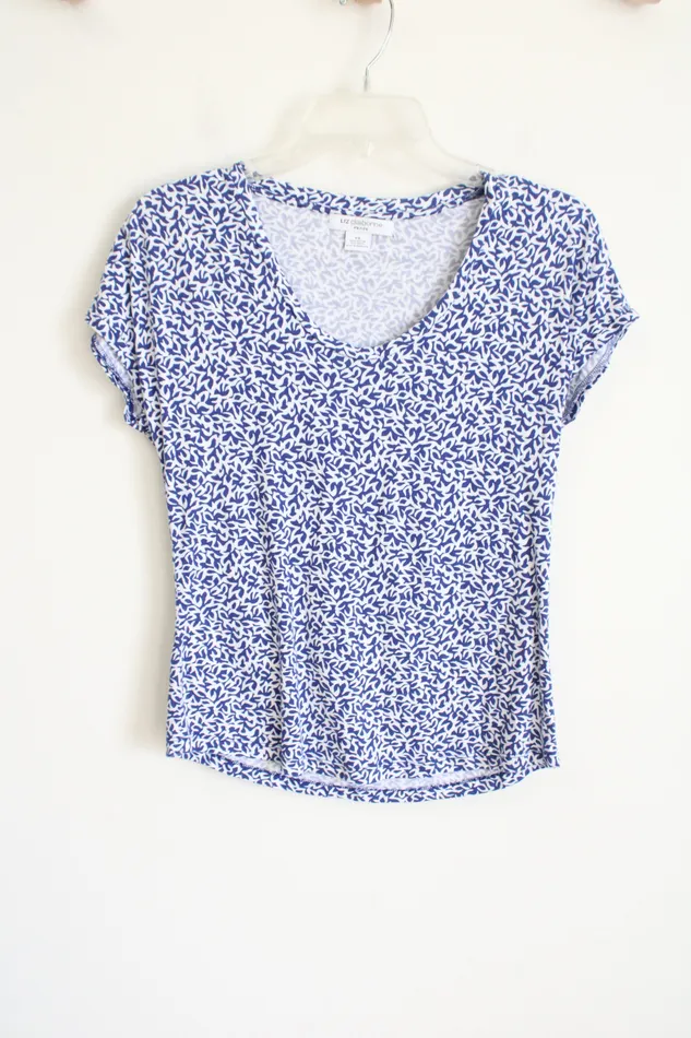 Liz Claiborne Rings Liz Claiborne Blue White Patterned Top S Petite