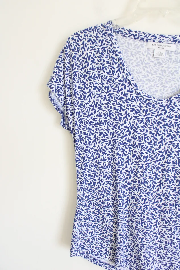 Liz Claiborne Rings Liz Claiborne Blue White Patterned Top S Petite