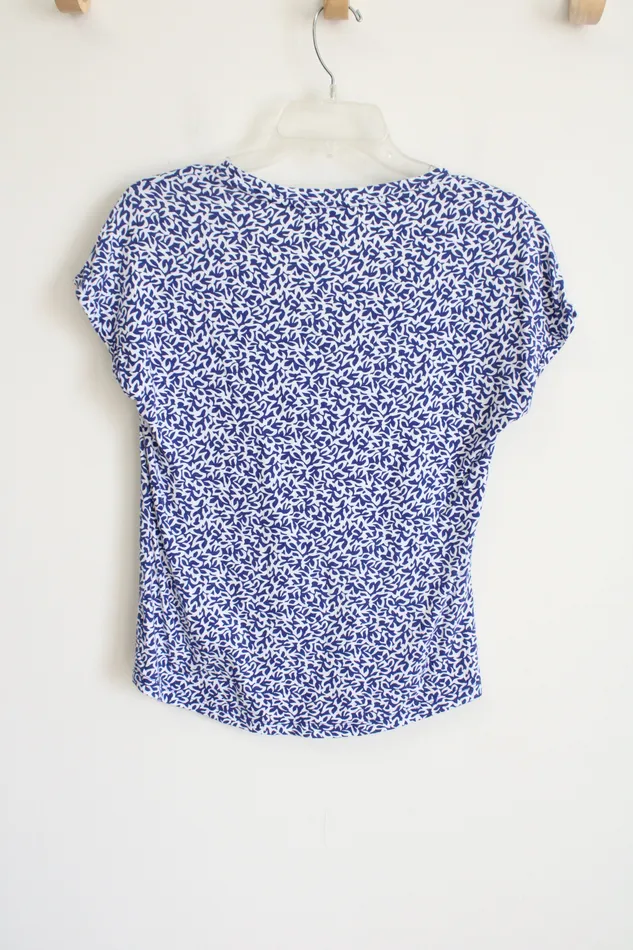 Liz Claiborne Rings Liz Claiborne Blue White Patterned Top S Petite