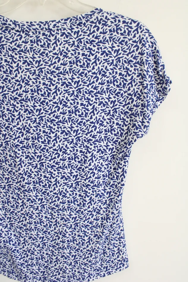 Liz Claiborne Rings Liz Claiborne Blue White Patterned Top S Petite
