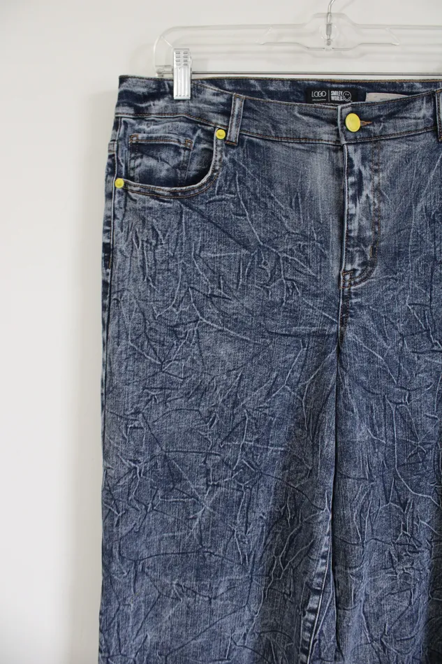 LOGO Earrings LOGO Smiley World Wide Leg Acid Wash Jeans 12