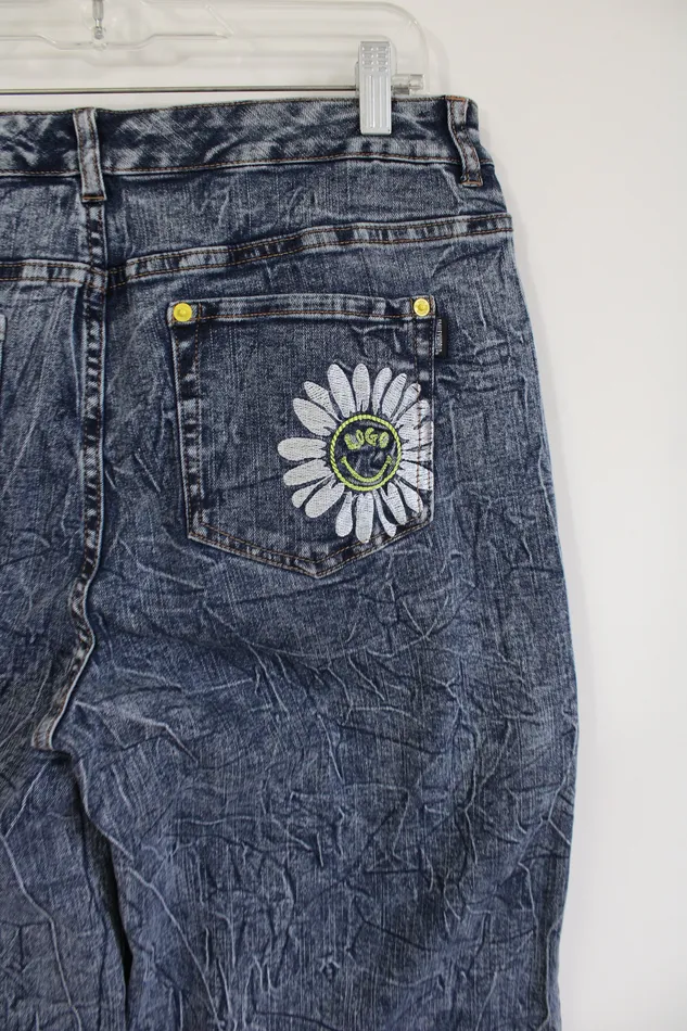 LOGO Earrings LOGO Smiley World Wide Leg Acid Wash Jeans 12