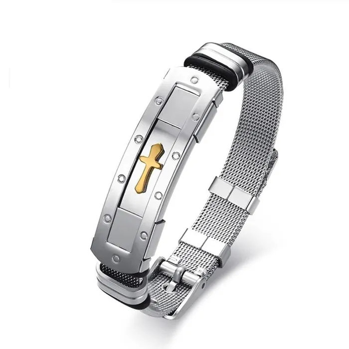 Lords Guidance Bracelets Mens Cross Braceletbr Steel Golden Cross