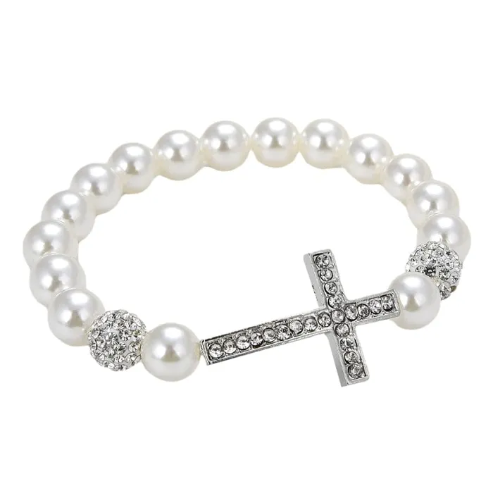 Lords Guidance Bracelets Womens Imitation Pearl Cross Bracelet