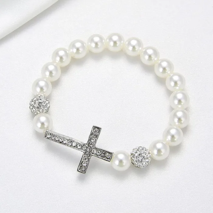 Lords Guidance Bracelets Womens Imitation Pearl Cross Bracelet