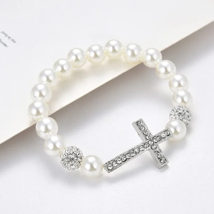 Lords Guidance Bracelets Womens Imitation Pearl Cross Bracelet