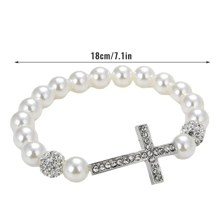Lords Guidance Bracelets Womens Imitation Pearl Cross Bracelet
