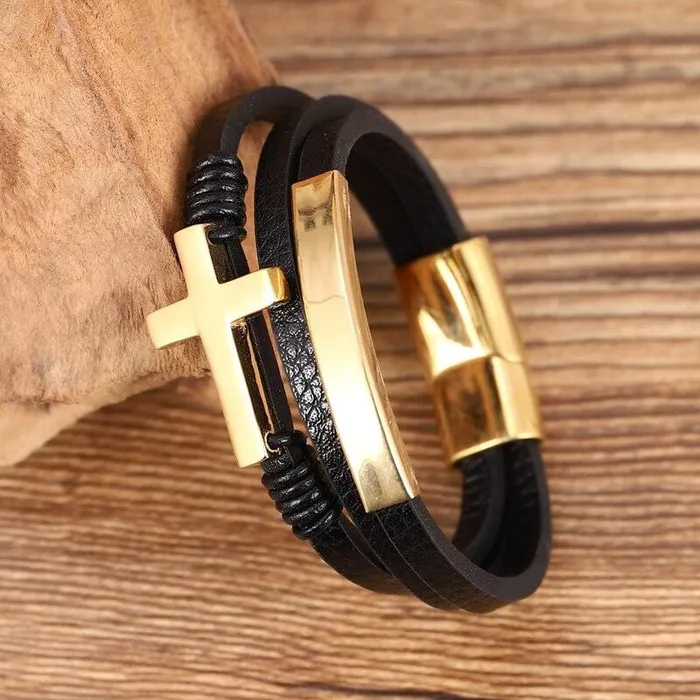 Lords Guidance Mens Cross Bracelet br Leather Cuff Bracelets