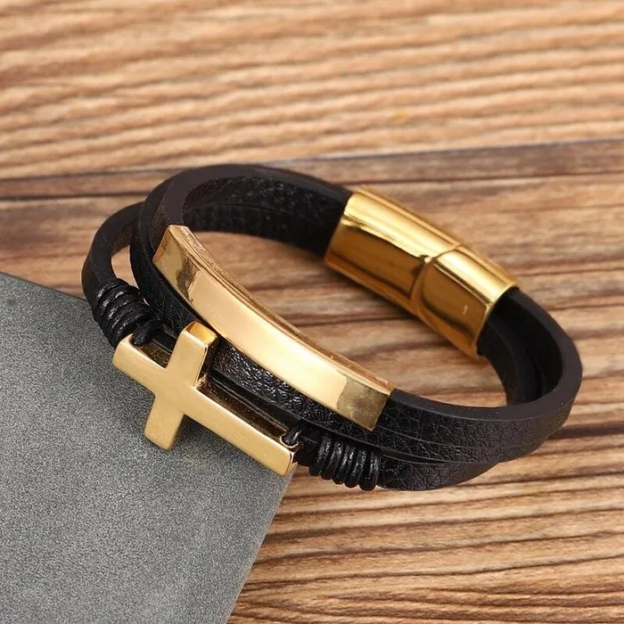 Lords Guidance Mens Cross Bracelet br Leather Cuff Bracelets