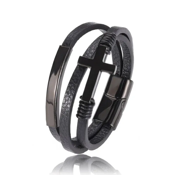 Lords Guidance Mens Cross Bracelet br Leather Cuff Bracelets
