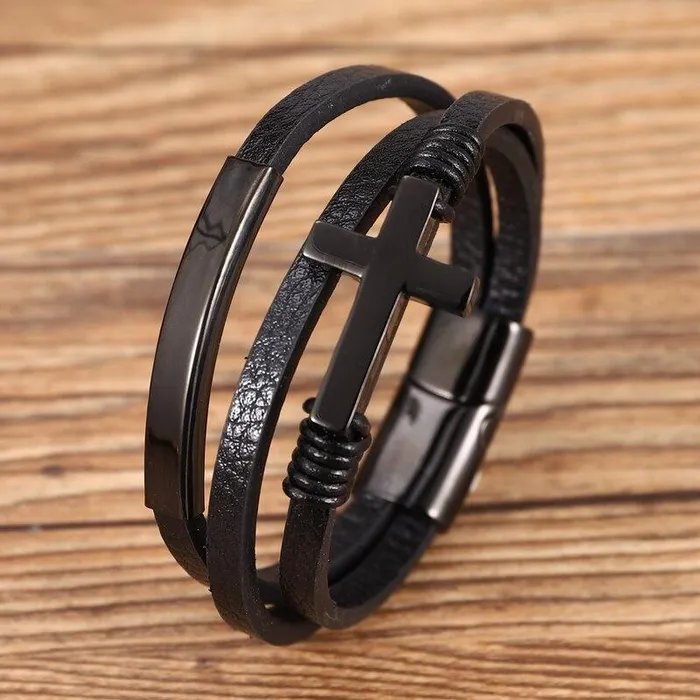 Lords Guidance Mens Cross Bracelet br Leather Cuff Bracelets