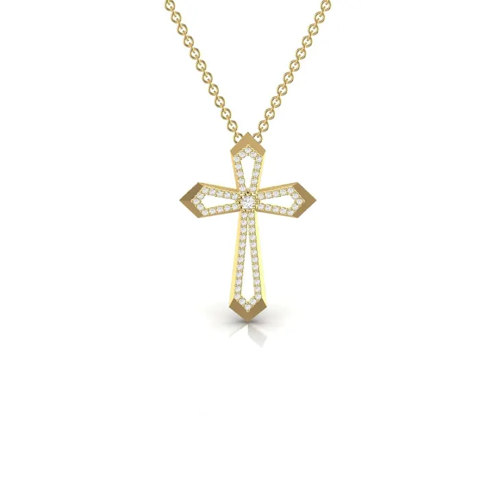Lords Guidance Necklaces Angular Hollow Diamond Cross Necklace