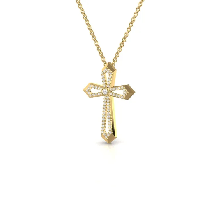Lords Guidance Necklaces Angular Hollow Diamond Cross Necklace