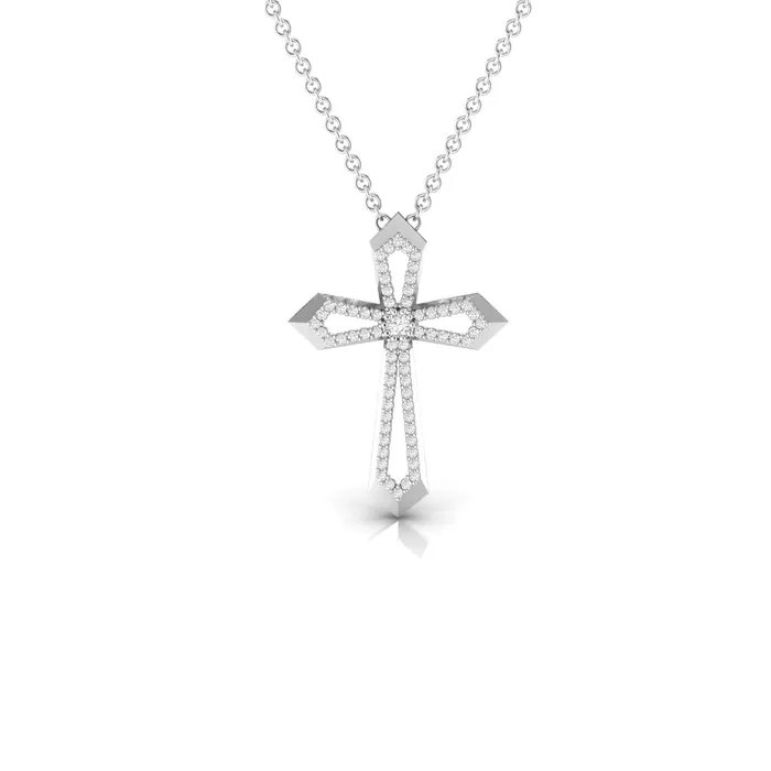 Lords Guidance Necklaces Angular Hollow Diamond Cross Necklace