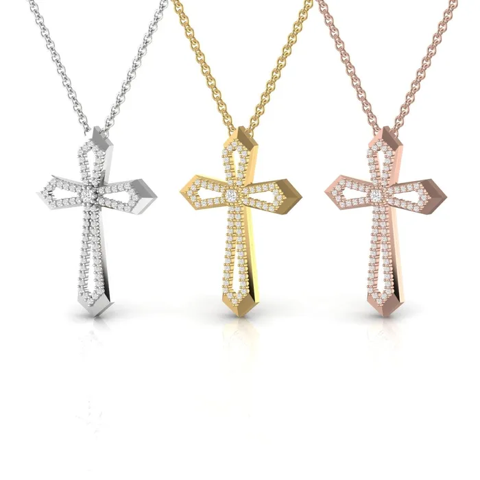 Lords Guidance Necklaces Angular Hollow Diamond Cross Necklace