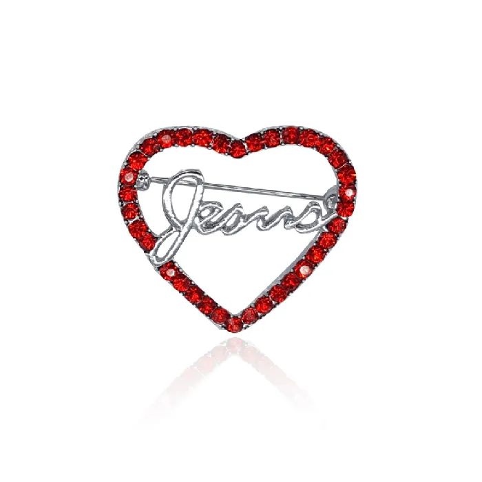 Lords Guidance Rings Red Rhinestone Heart Jesus Lapel Pin