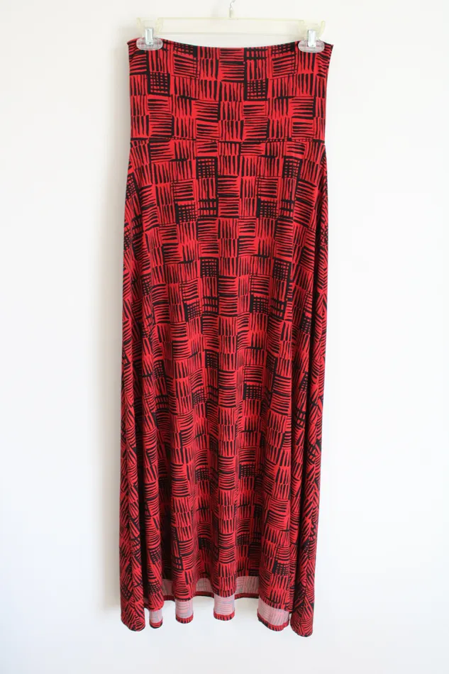 LuLaRoe LuLaRoe Black Red Patterned Maxi Skirt XXS Rings