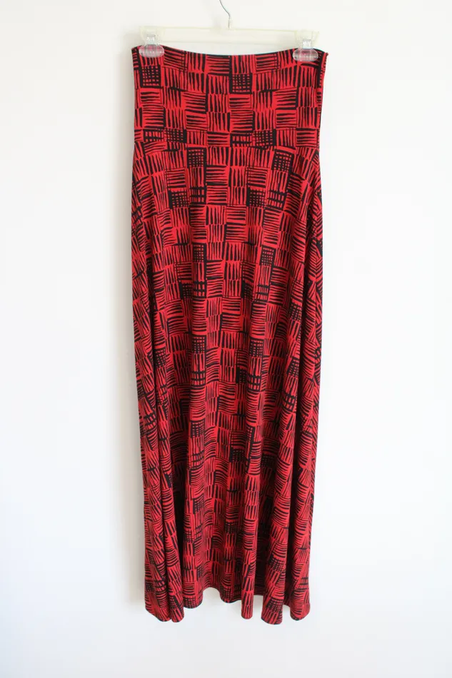 LuLaRoe LuLaRoe Black Red Patterned Maxi Skirt XXS Rings
