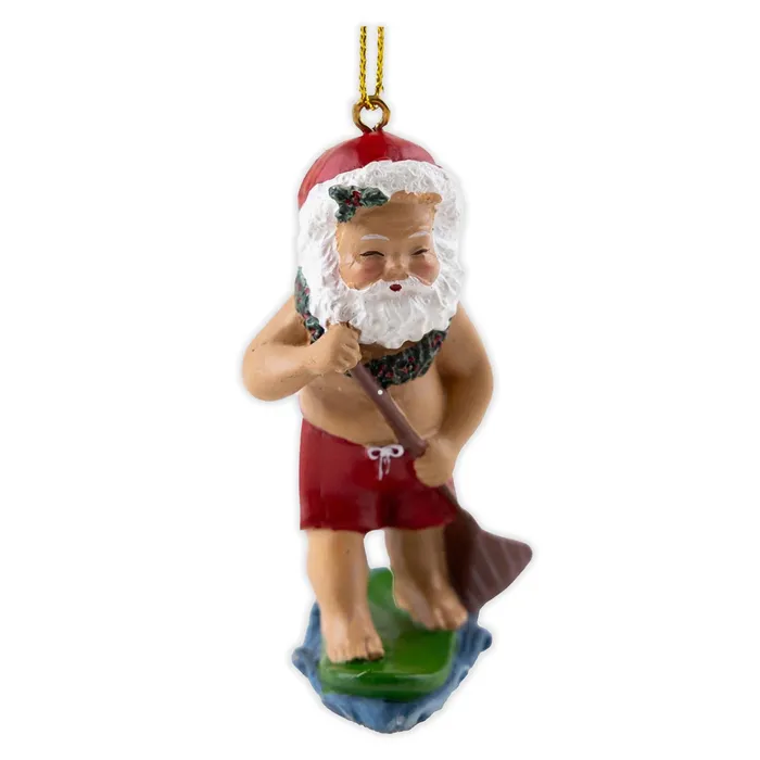 MADDENCORP Earrings Handpainted Paddleboarding Santa Christmas Ornament